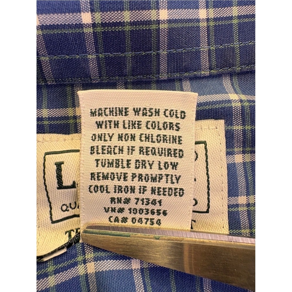 LL Bean Mens XL Blue White Plaid Cotton Button Down Shirt Traditional Fit Casual - Picture 5 of 11